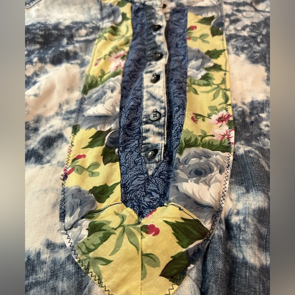 UPCYCLED HANDMADE Patchwork Quilted Cottagecore Denim Sunflower‎ Shirt Boho L - Picture 6 of 12